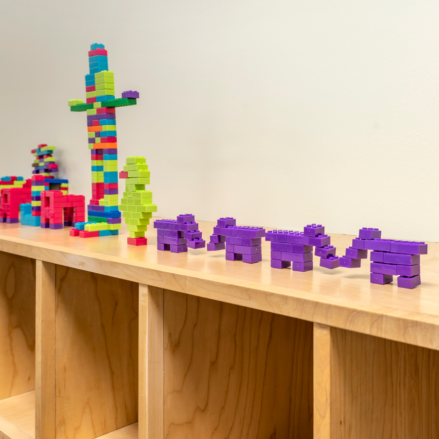 Lego creations on display in classroom