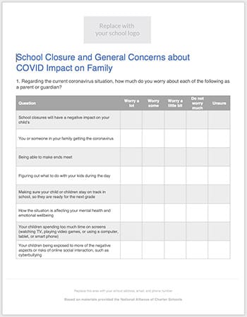 COVID-19 Response survey for charter school stakeholders