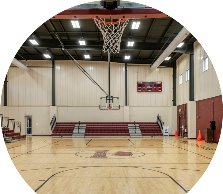 a school basketball court is pictured
