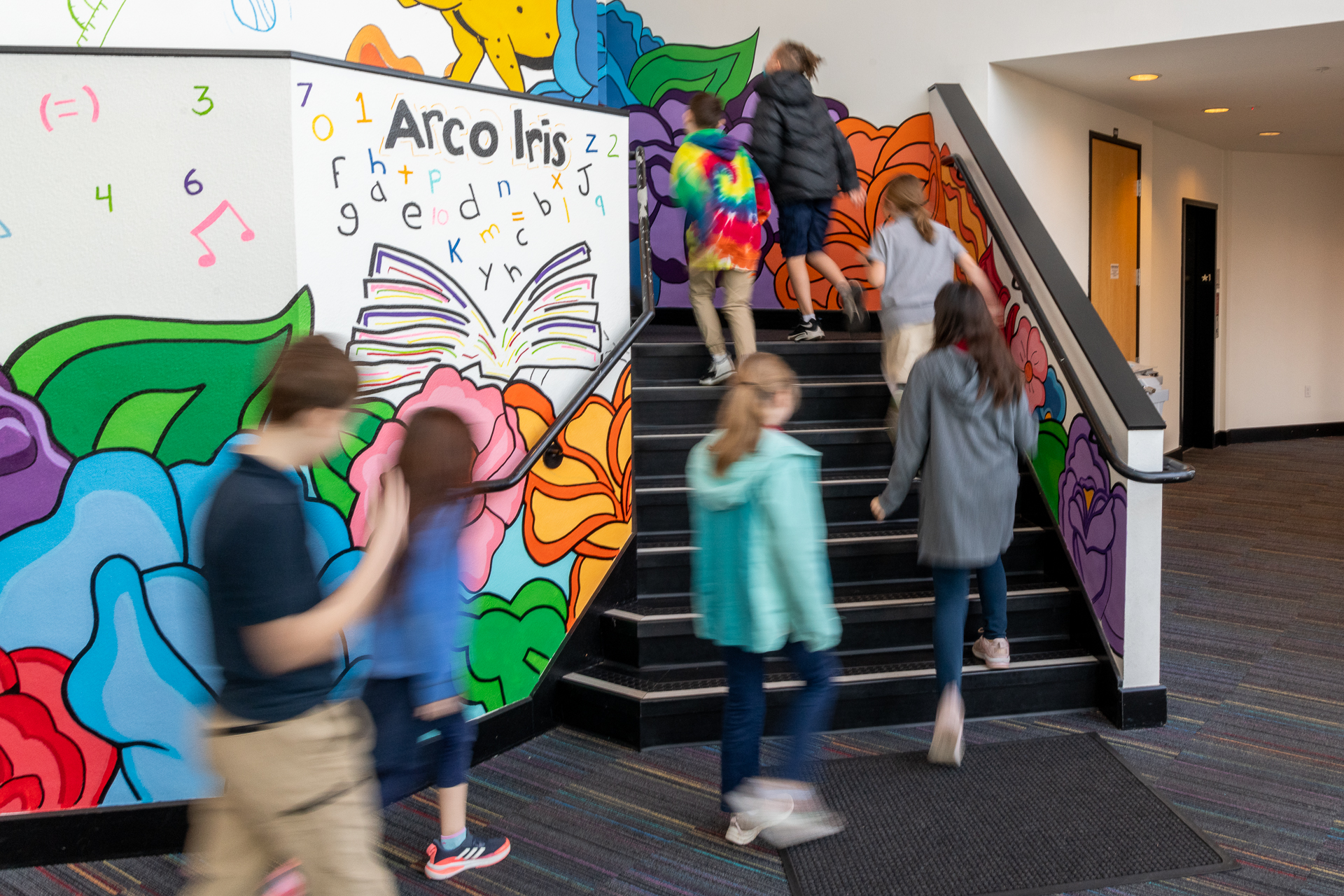 Kids walking up stairs