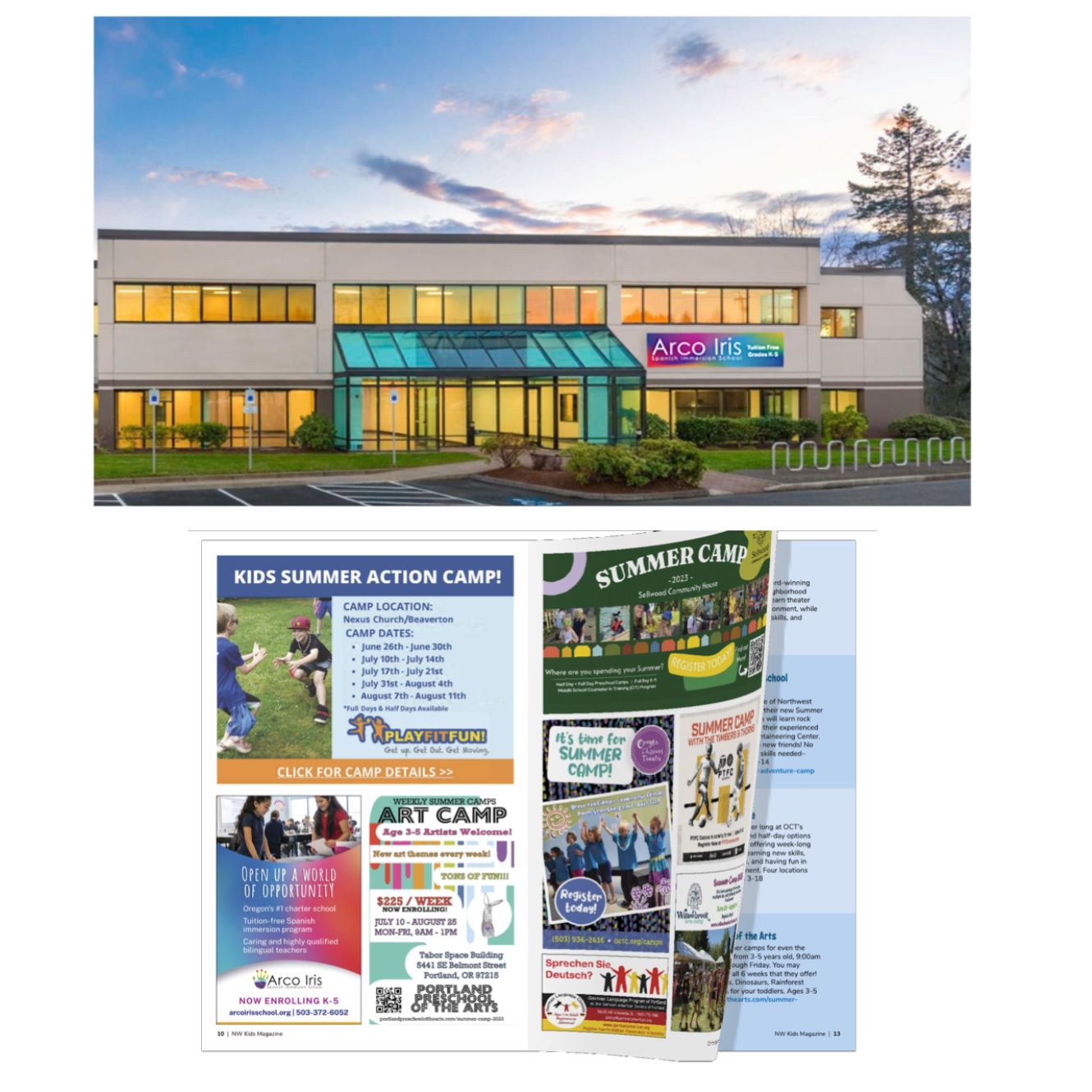 Brochure and building picture from charter school Arco Iris