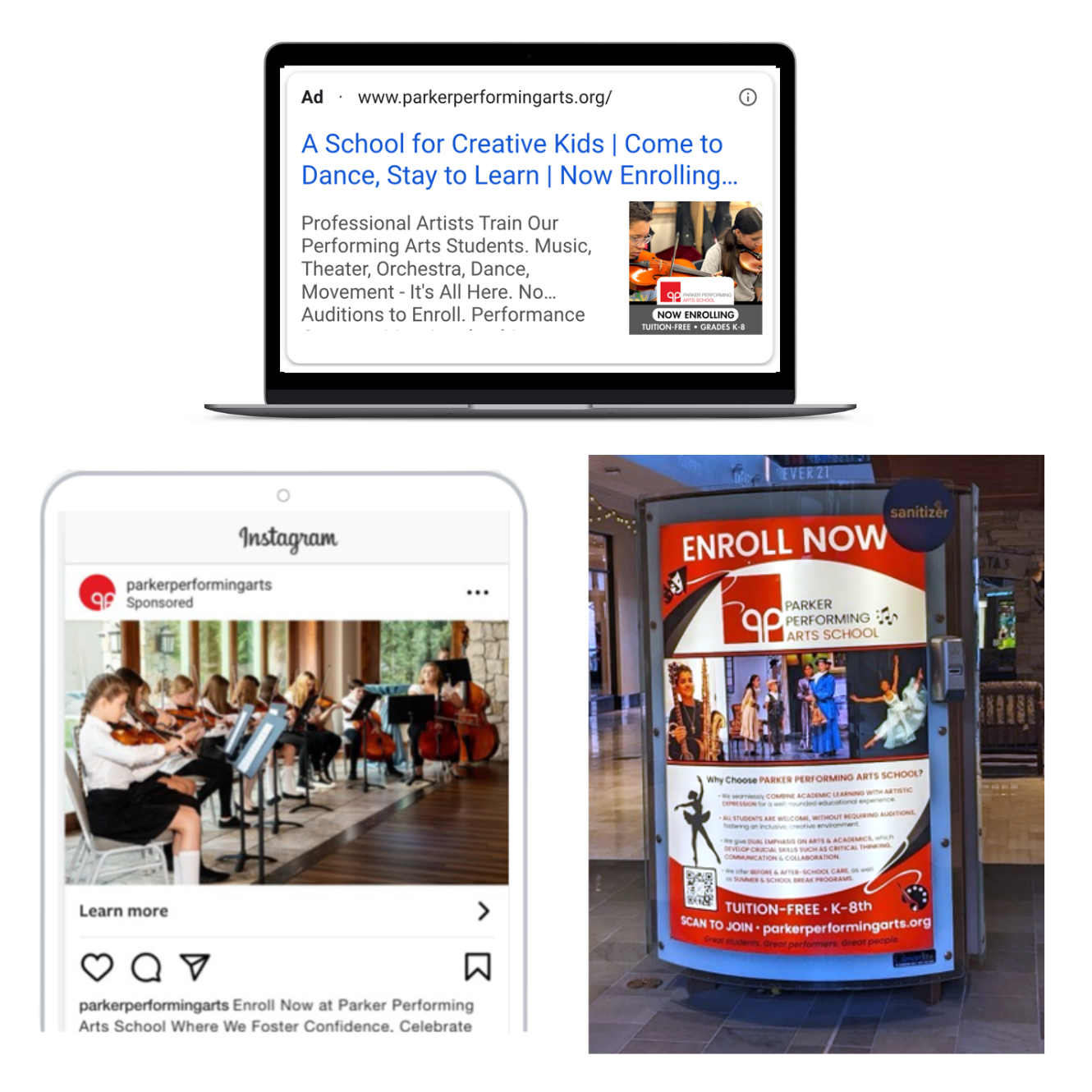 Poster and social media examples from a charter school