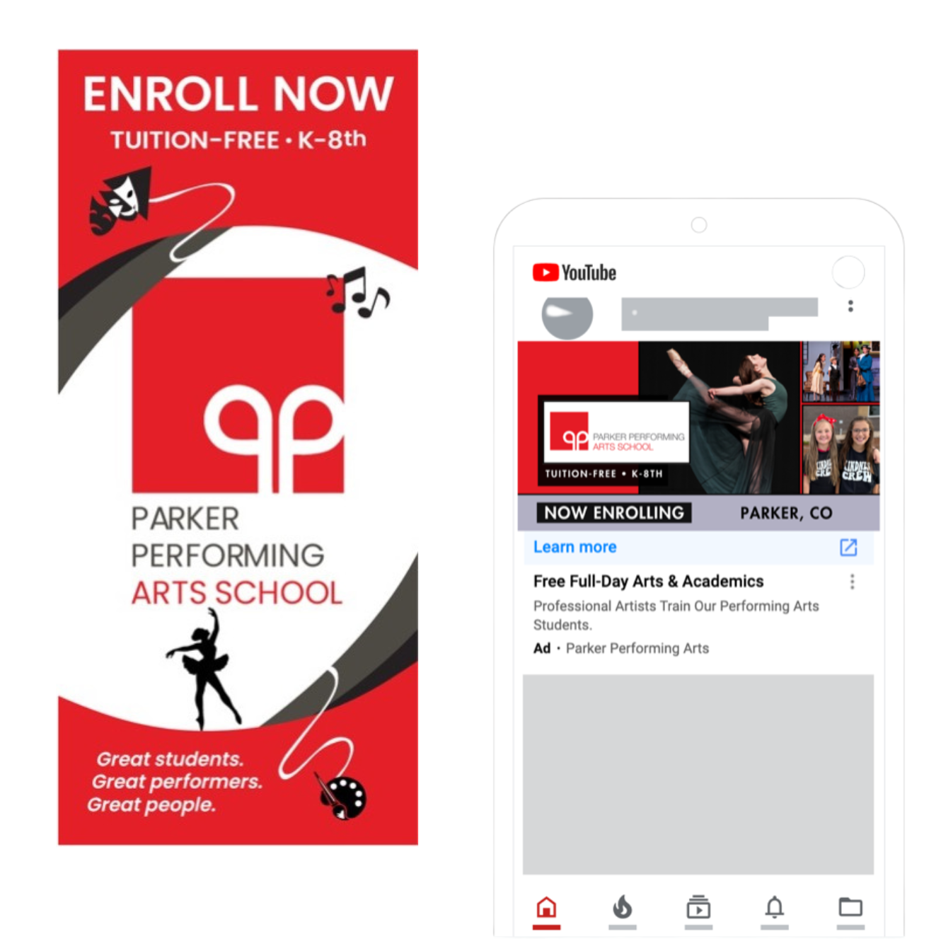 Brochure and social media post from a charter school