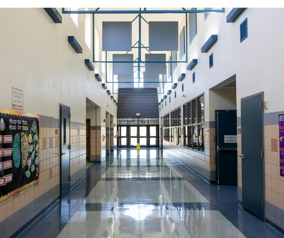 a wide hallway in a school